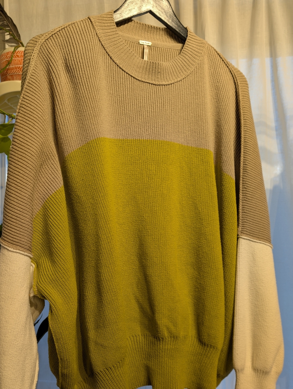 Free People Easy Street Colorblock Sweater | Ribbed Mock Neck (SP) | Lime Combo - Picture 6 of 7